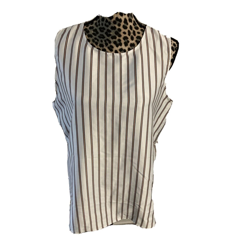 Ann Taylor top blouse size large L  White With Vertical Stripes Sleeveless